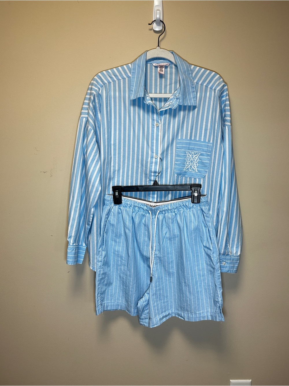 Victoria’s Secret Blue Striped Pajama Set Button Front Shirt & Shorts M